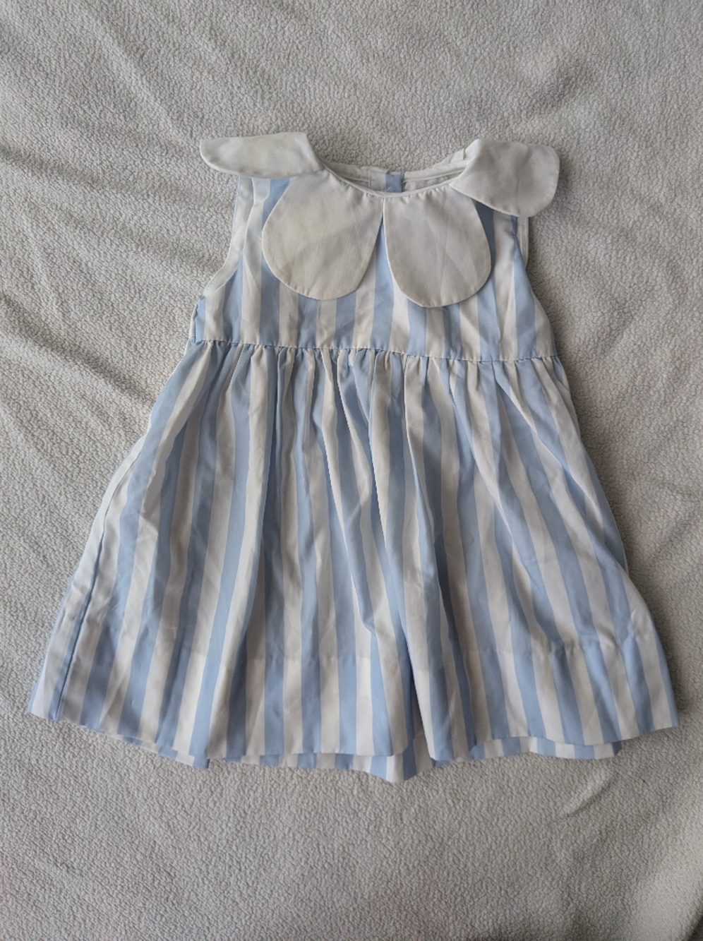 Cecil & Lou Blue + White Striped Sleeveless Dress With Petal Collar 9M